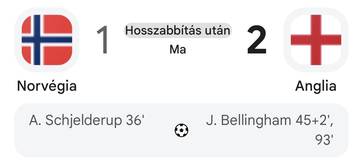 Bellingham duplájával Anglia hosszabbítás után búcsúztatta Norvégiát